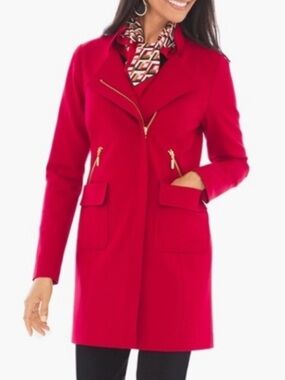 Chico's Red Ponte Knit Jacket with Gold Hardware